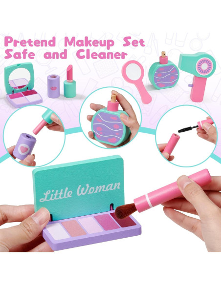Juego de Maquillaje de Madera Toyssa 15 en 1 para Niñas 3 a 7 Años Juego de Maquillaje de Madera Toyssa 15 en 1 para Niñas 3 a 7 Años