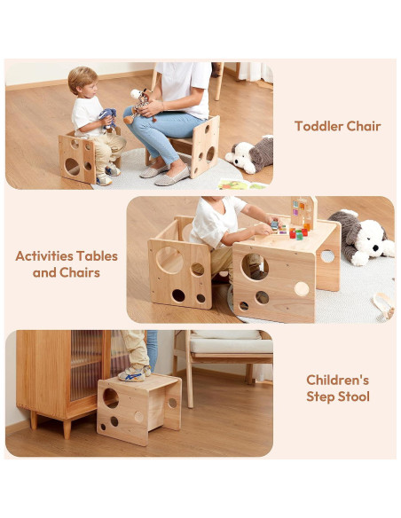 Juego de Mesa y Sillas Montessori Woodtoe - Madera Natural Juego de Mesa y Sillas Montessori Woodtoe - Madera Natural