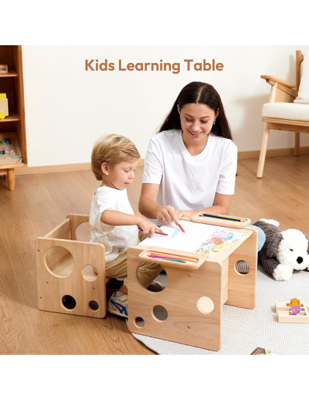 Juego de Mesa y Sillas Montessori Woodtoe - Madera Natural Juego de Mesa y Sillas Montessori Woodtoe - Madera Natural