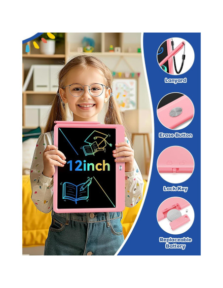 Tableta de Escritura LCD Bravokids 12" Rosa para Niños Tableta de Escritura LCD Bravokids 12" Rosa para Niños