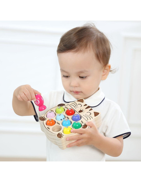 JAUNTY Juguete Montessori de Pesca de Madera para Niños 1-3 Años JAUNTY Juguete Montessori de Pesca de Madera para Niños 1-3 Años