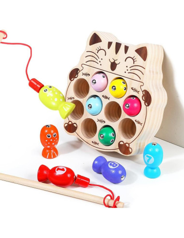 JAUNTY Juguete Montessori de Pesca de Madera para Niños 1-3 Años