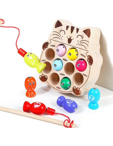 JAUNTY Juguete Montessori de Pesca de Madera para Niños 1-3 Años JAUNTY Juguete Montessori de Pesca de Madera para Niños 1-3 Años
