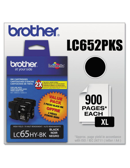 Cartuchos de Tinta Negra Brother LC65HYBK2 - Paquete de 2 Cartuchos de Tinta Negra Brother LC65HYBK2 - Paquete de 2