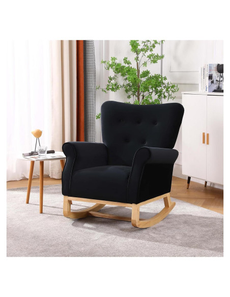 Silla Mecedora FurniTribe de Terciopelo Negro para Guardería Silla Mecedora FurniTribe de Terciopelo Negro para Guardería