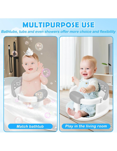 Asiento de Baño para Bebés 6 Meses, Gris, Antideslizante