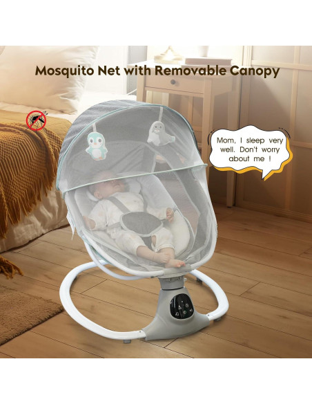 Columpio Eléctrico Portátil MelloBubbz Gris 5 Velocidades 9kg Columpio Eléctrico Portátil MelloBubbz Gris 5 Velocidades 9kg