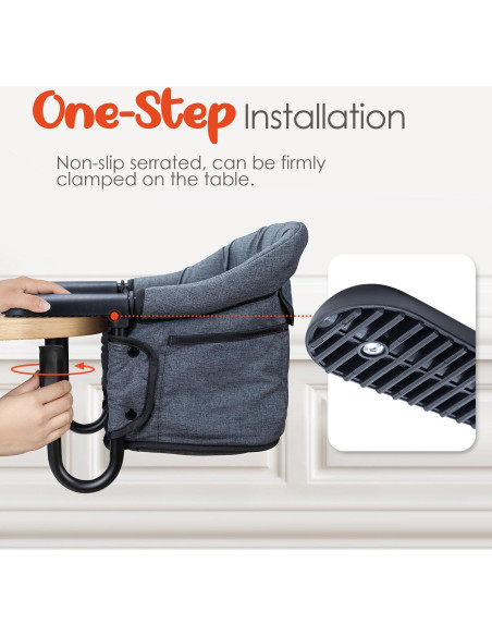 Silla Alta Plegable para Bebés con Gancho - Gris, 15 kg Silla Alta Plegable para Bebés con Gancho - Gris, 15 kg