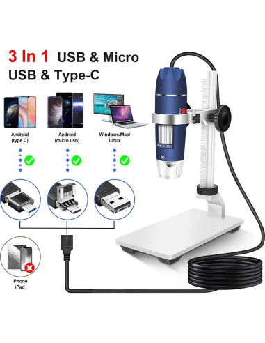 Microscopio Digital USB HD 2MP Jiusion 40-1000X con LEDs