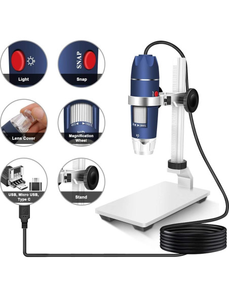 Microscopio Digital USB HD 2MP Jiusion 40-1000X con LEDs Microscopio Digital USB HD 2MP Jiusion 40-1000X con LEDs