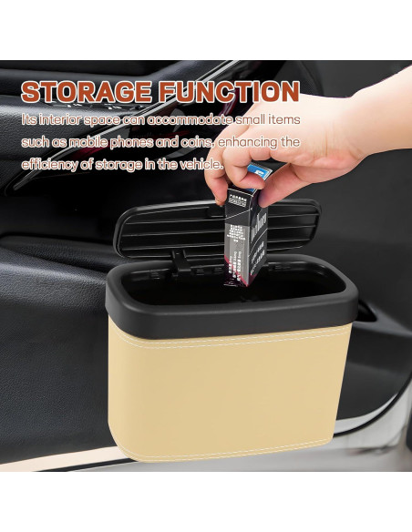 Basurero de coche Hbxdeco con tapa impermeable Beige 15.8x6.5x11.8cm Basurero de coche Hbxdeco con tapa impermeable Beige 15.8x6.5x11.8cm