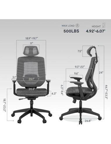 Silla de Oficina Ergonómica FLEXISPOT OC6, Respaldo Alto, Negro