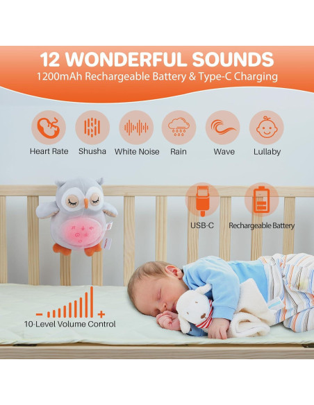 Máquina de Sonido para Bebés FUNYKICH Búho Recargable 12 Sonidos Máquina de Sonido para Bebés FUNYKICH Búho Recargable 12 Sonidos