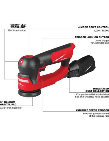 Lijadora de Detalle Milwaukee M12 12V FUEL 3" Sin Cable