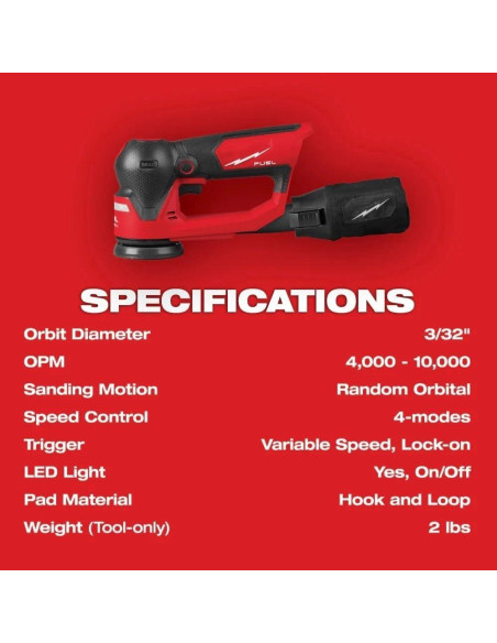 Lijadora de Detalle Milwaukee M12 12V FUEL 3" Sin Cable Lijadora de Detalle Milwaukee M12 12V FUEL 3" Sin Cable