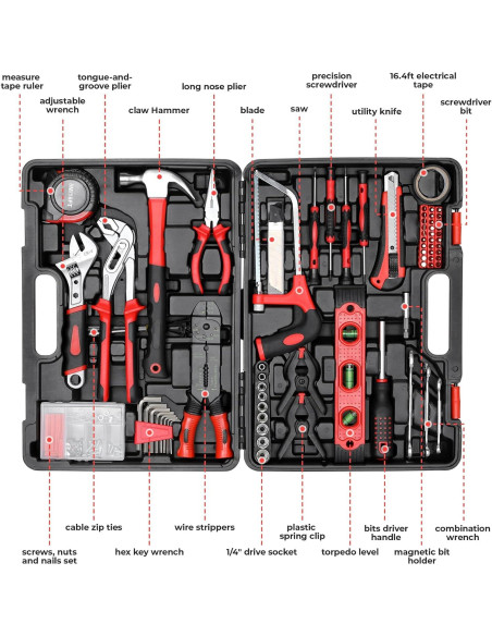 Kit de Herramientas TLGREEN 218 Piezas con Estuche Rojo Kit de Herramientas TLGREEN 218 Piezas con Estuche Rojo