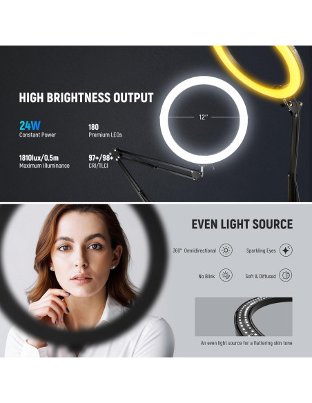 Luz de Anillo LED NEEWER 30cm 24W Bi Color Soporte Ajustable