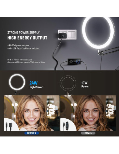 Luz de Anillo LED NEEWER 30cm 24W Bi Color Soporte Ajustable