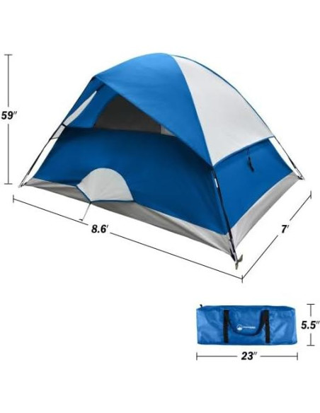 Carpa de Camping Wakeman 4 Personas Azul Impermeable Carpa de Camping Wakeman 4 Personas Azul Impermeable