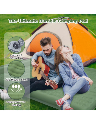 Colchón Inflable Doble CAMULAND 196x135 cm 4.7 cm Grosor Verde Oliva