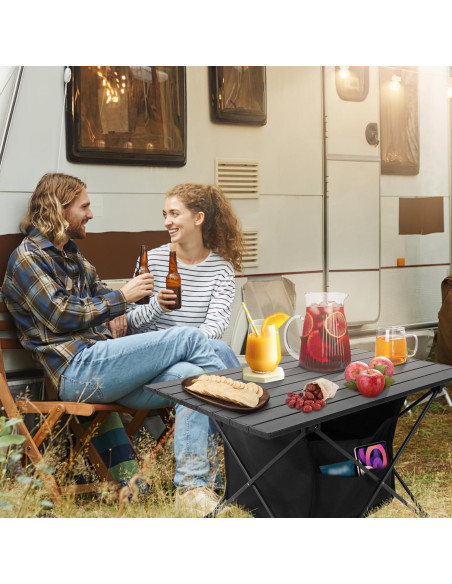Mesa de Camping Plegable TeqHome H4697 con Canasta Almacenamiento Mesa de Camping Plegable TeqHome H4697 con Canasta Almacenamiento