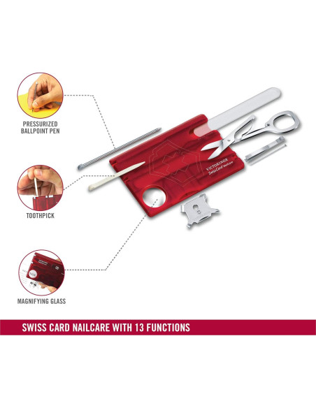 Victorinox SwissCard Cuidado de Uñas 13 Funciones Rojo Victorinox SwissCard Cuidado de Uñas 13 Funciones Rojo