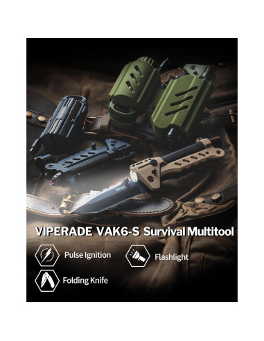 VIPERADE VAK6-S Multitool Supervivencia Cuchillo Linterna LED