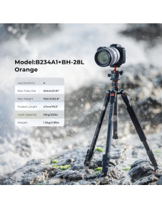 Trípode K&F CONCEPT 64"/162cm Aluminio Compacto 10kg 2