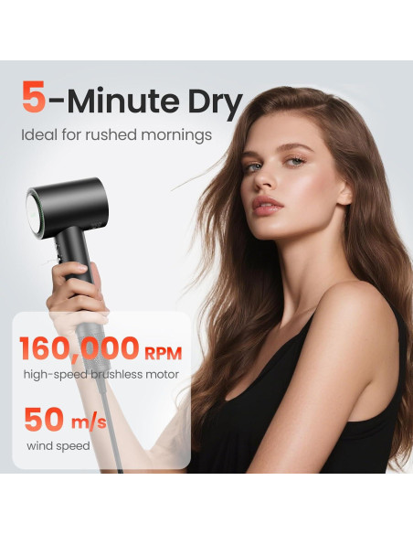 Secador de Pelo Iónico AirJetz 160,000 RPM Negro 4 Temperaturas Secador de Pelo Iónico AirJetz 160,000 RPM Negro 4 Temperaturas