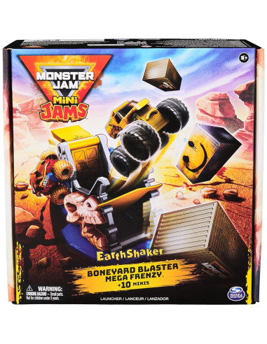 Playset Monster Jam Earthshaker Boneyard Blaster con 10 Mini Camiones