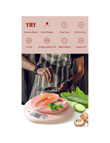 Balanza de Cocina YRY Rosa Corazón LCD 5 kg Precisa Tare Balanza de Cocina YRY Rosa Corazón LCD 5 kg Precisa Tare