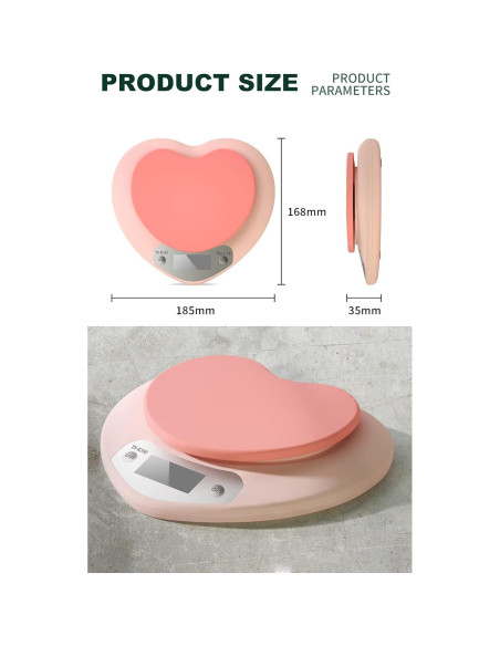 Balanza de Cocina YRY Rosa Corazón LCD 5 kg Precisa Tare Balanza de Cocina YRY Rosa Corazón LCD 5 kg Precisa Tare