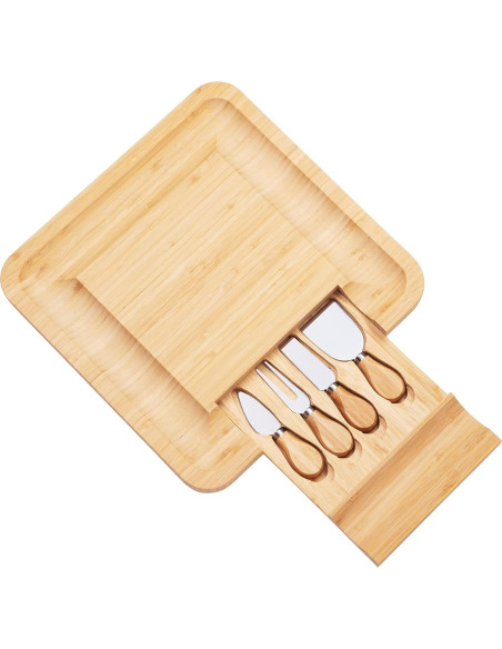 Tabla de Charcutería de Bambú Partyreal con Utensilios 33x33cm Tabla de Charcutería de Bambú Partyreal con Utensilios 33x33cm