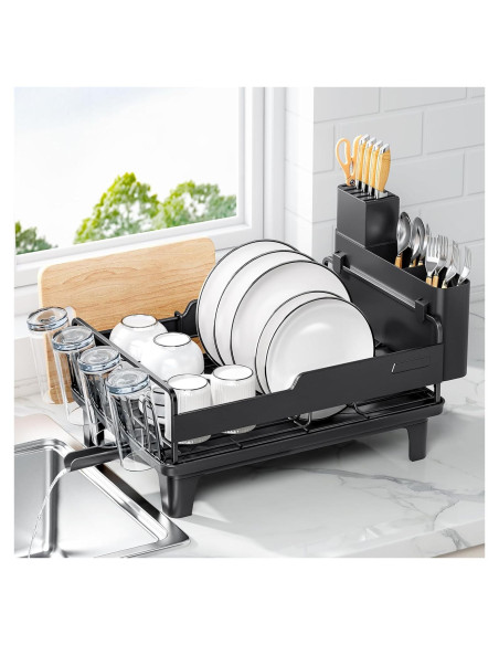Escurridor de Platos Urackify Negro con Drenaje Automático 1.73 kg Escurridor de Platos Urackify Negro con Drenaje Automático 1.73 kg