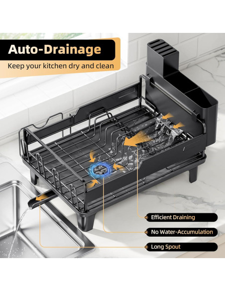 Escurridor de Platos Urackify Negro con Drenaje Automático 1.73 kg Escurridor de Platos Urackify Negro con Drenaje Automático 1.73 kg