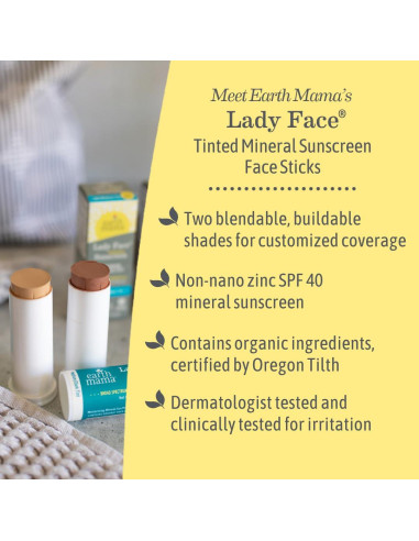 Barra Solar Mineral Tinte Claro/Medio Earth Mama SPF 40