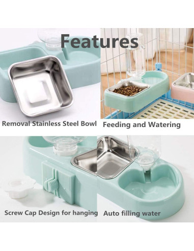 Cuenco Doble Colgante Utaomld para Perros y Gatos - Acero Inoxidable