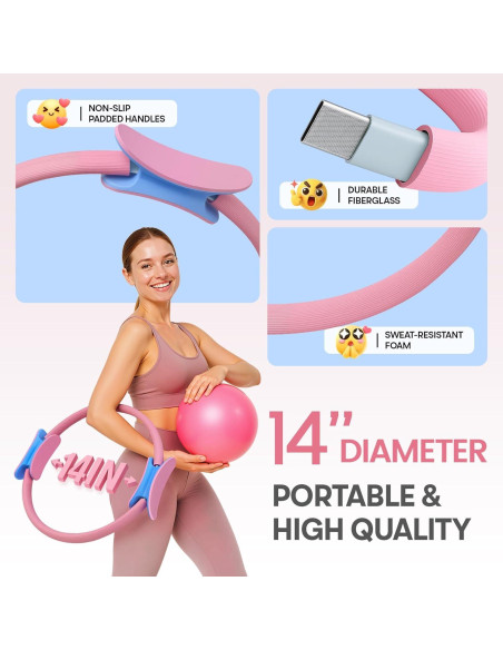Kit de Pilates en Casa Sobre la Vida PR-01 Rosa - Anillo 35.56 cm, Bandas y Pelota Kit de Pilates en Casa Sobre la Vida PR-01 Rosa - Anillo 35.56 cm, Bandas y Pelota