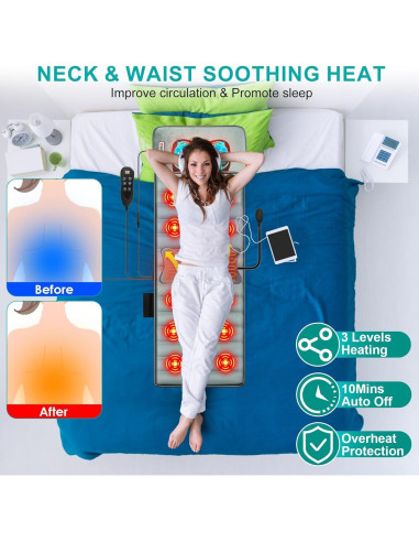 Alfombrilla de Masaje Completo TeqHome con Calor y Cojín Shiatsu