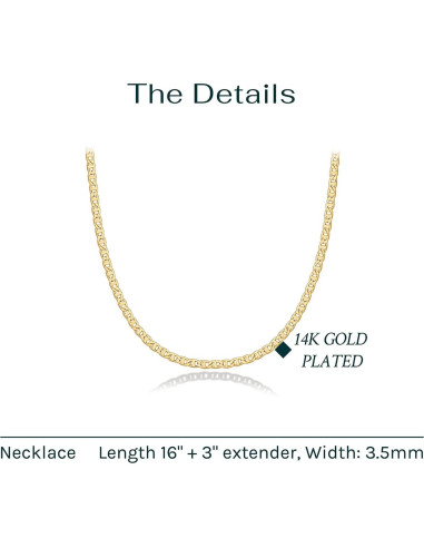 Collar de Cadena Ajustable PAVOI Baño de Oro 14K 38.1 cm