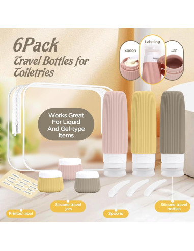 Set de Botellas de Viaje YIIMER 6 Piezas Aprobadas por TSA