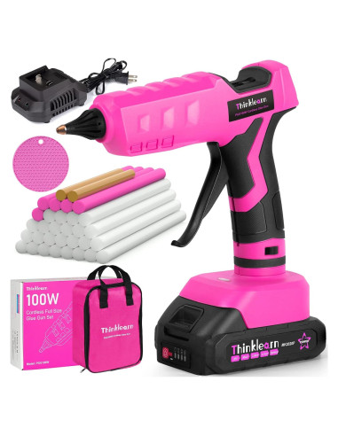 Pistola de Pegamento Inalámbrica ThinkLearn 20V Rosa con 30 Barras