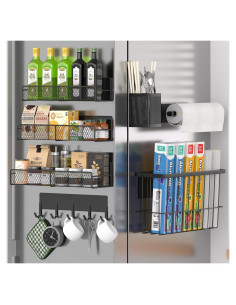 Estante Magnético de Cocina DTUQYX 7 Piezas Negro