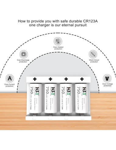 Baterías de Litio Recargables 123A KBT, 4 unidades 750mAh