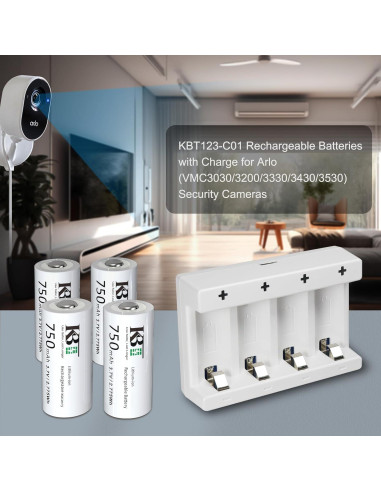 Baterías de Litio Recargables 123A KBT, 4 unidades 750mAh