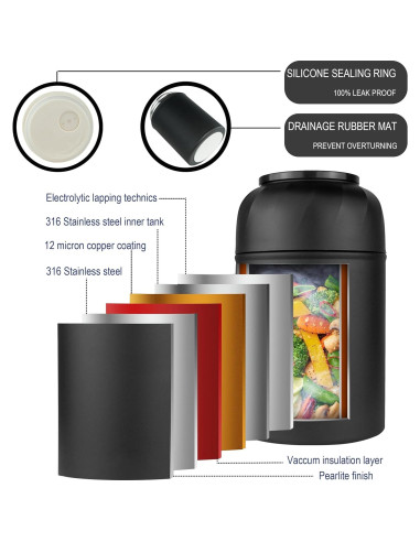 Termo Aislado para Comida CocoMeiwei 0.5L Negro con Cuchara