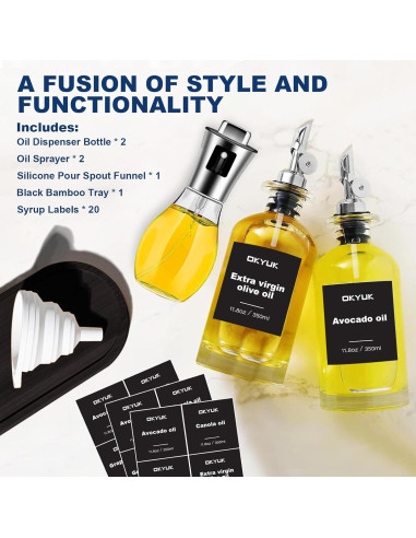 Set de Botellas Dispensadoras de Aceite OKYUK 900ml con Rociador