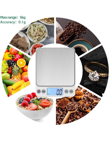 Báscula Digital de Cocina KUBEI 5kg 0.1g Acero Inoxidable