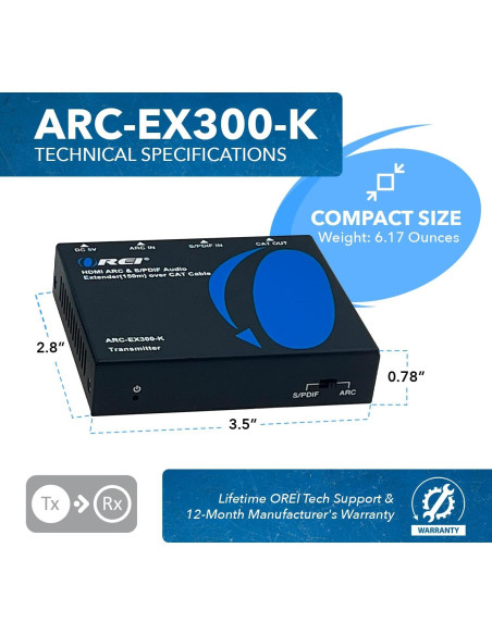 Extensor de Audio HDMI ARC OREI ARC-EX300-K hasta 91.44m Extensor de Audio HDMI ARC OREI ARC-EX300-K hasta 91.44m