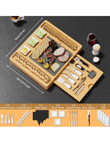 Tabla de Charcutería HONGFENGDZ de Bambú 42x34 cm con Cuchillos
